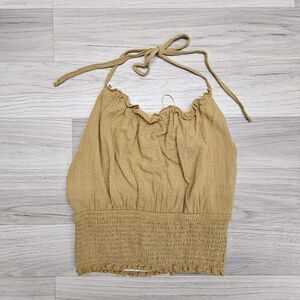 Her Entire Name Says Grace Womens Golden Brown Smocked Halter Crop Top Small